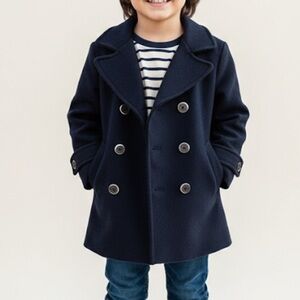 Zara Kids black wool coat pea jacket size 6